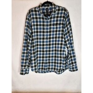J. Crew Flannel Shirt Men's Large Slim‎ Fit Blue/White Button Down Plaid